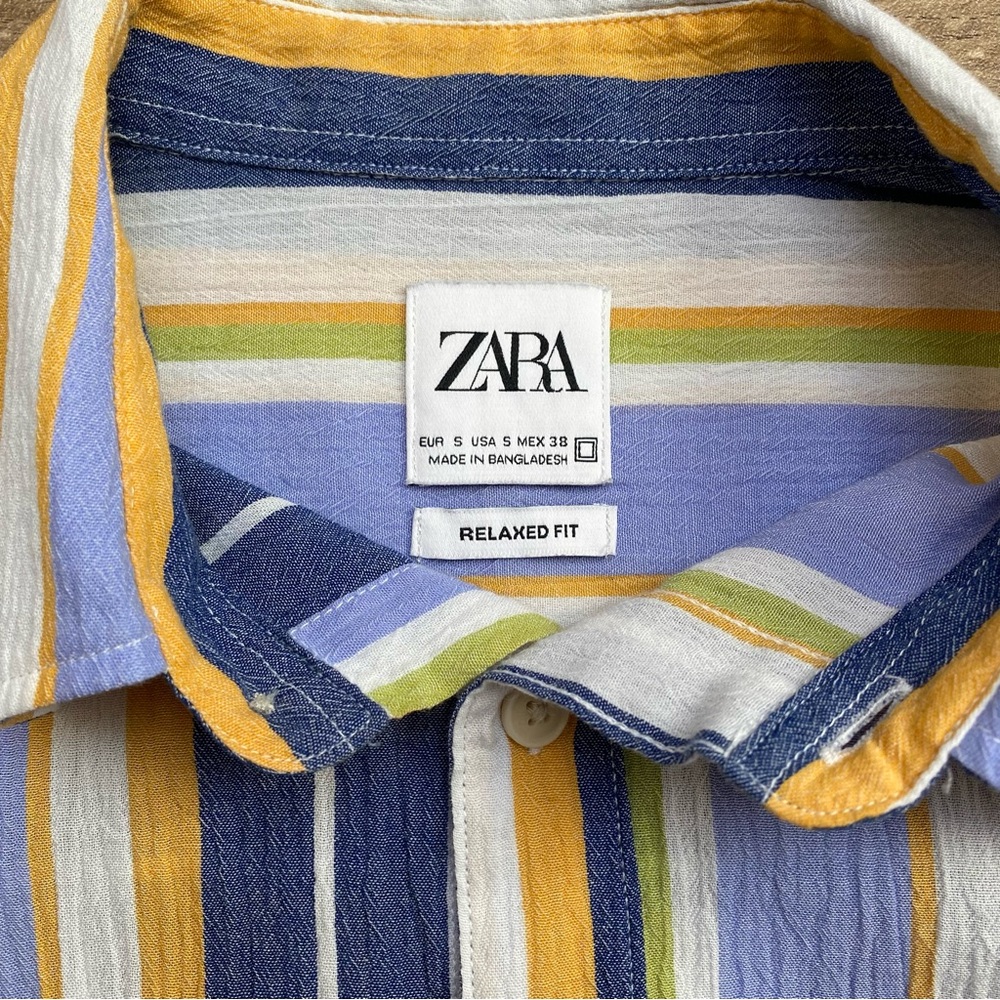 Zara Retro Striped Gauze Cotton Button Up Shirt - Picture 13 of 14